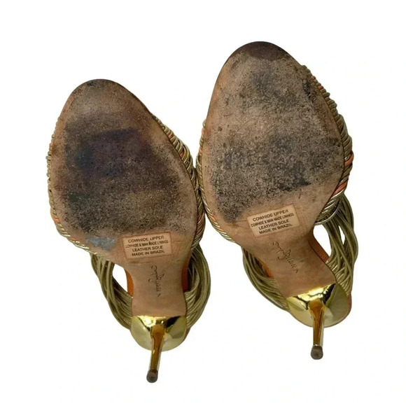 Report Signature Sandal Heel Women's 7M Multicolor Leather Slip On High Peep Toe - Picture 8 of 9